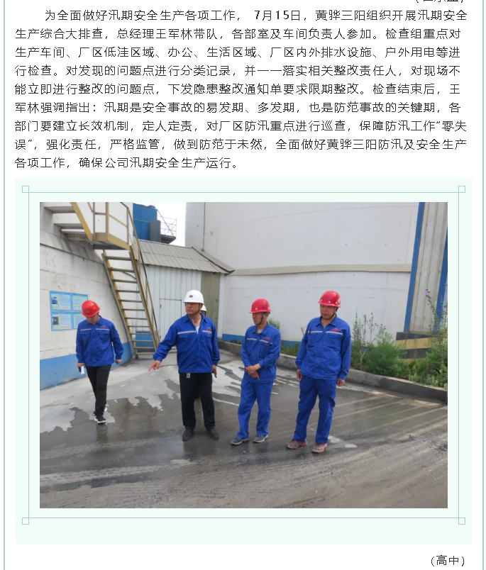 集團(tuán)公司、黃驊三陽、魯中水泥組織防汛安全檢查2
