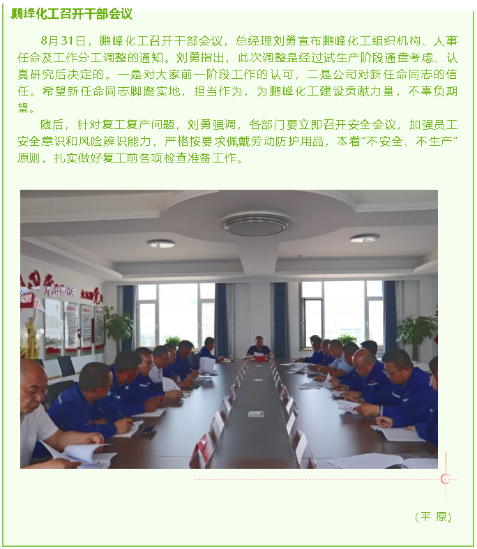 鵬峰化工召開干部會議93